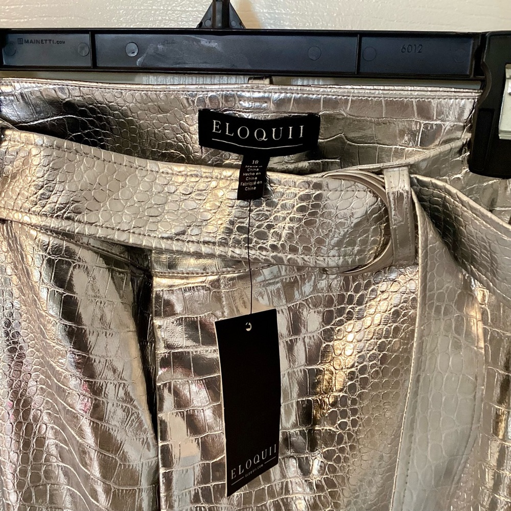 Women’s Silver Snakeskin Pattern Wide Leg Pants
